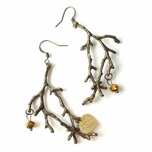 Tree branch bronze beaded long earrings bohemian